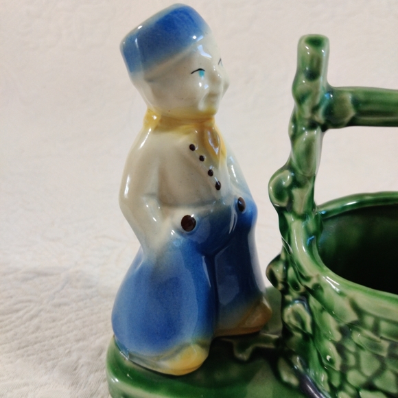 Vintage Ceramic Jack And Jill At The Wishing Well Flower Pot, Made In The USA - Picture 2 of 14